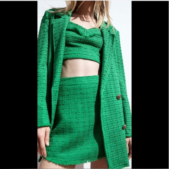 Zara textured double breasted green blazer(Size S) - Picture 3 of 17